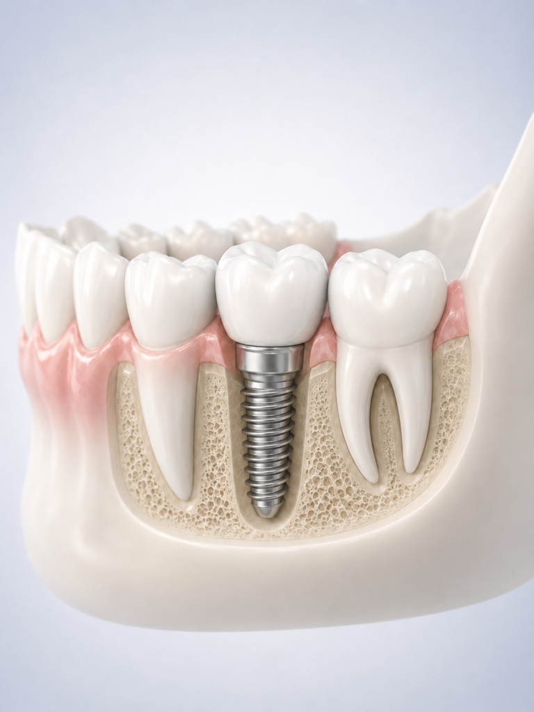 Dental implants replacing missing teeth and supporting restorations