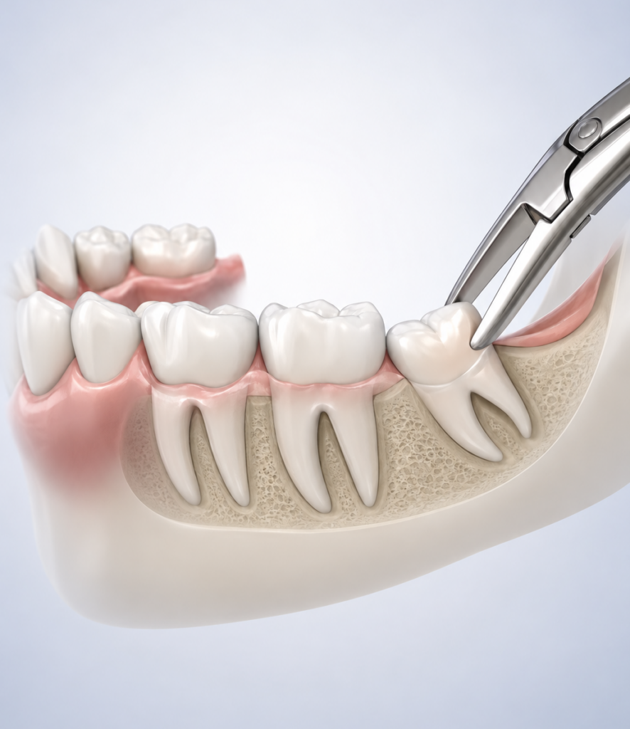 Wisdom tooth and surrounding jaw anatomy before removal
